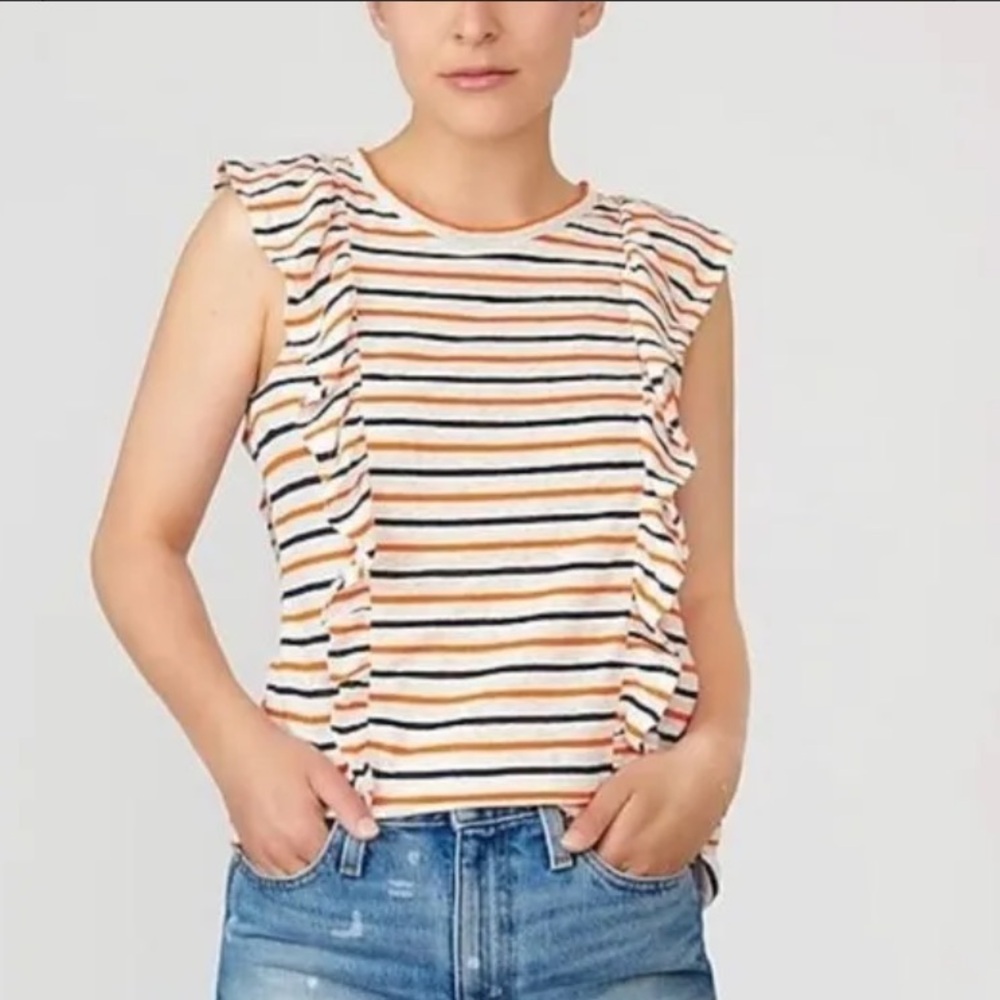 J. Crew NWT Ruffle Linen Tank Striped Shirt Size Medium